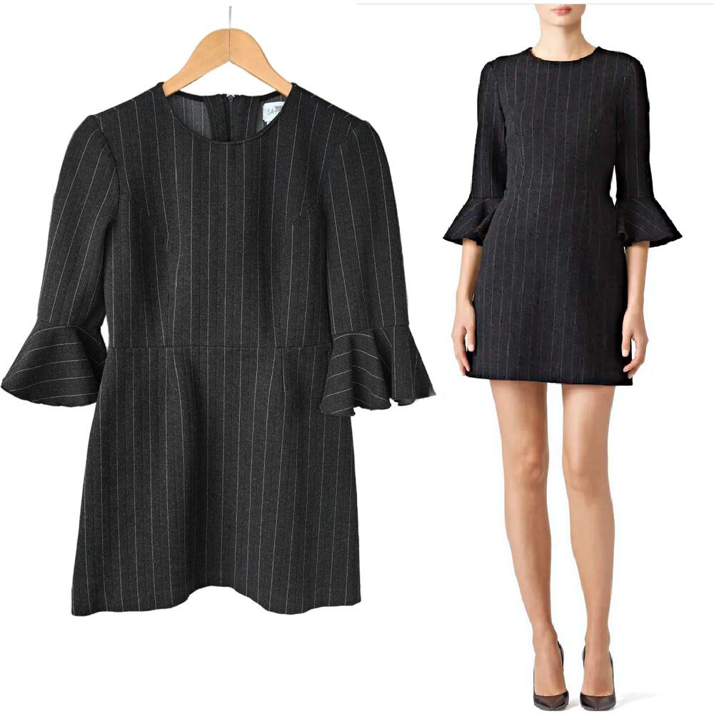 SAYLOR Constance Pinstripe Mini Dress Size Medium 3/4 Bell Sleeve Work